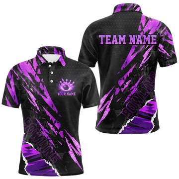 Maxcorners Black and Purple camo Bowling Polo shirts, 1/4 zip shirt for men custom Bowling Team League Jerseys LM0901