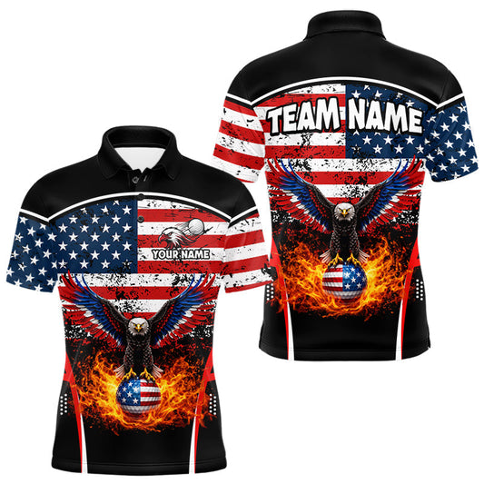 Red, White and Blue American Flag Eagle Flame Golf polo shirt for men custom patriotic golf attire LM1203
