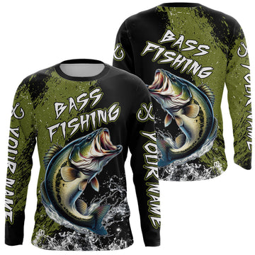 Maxcorners Black and Green Largemouth Bass Fishing Jerseys Custom Bass performance fishing apparel LM1411