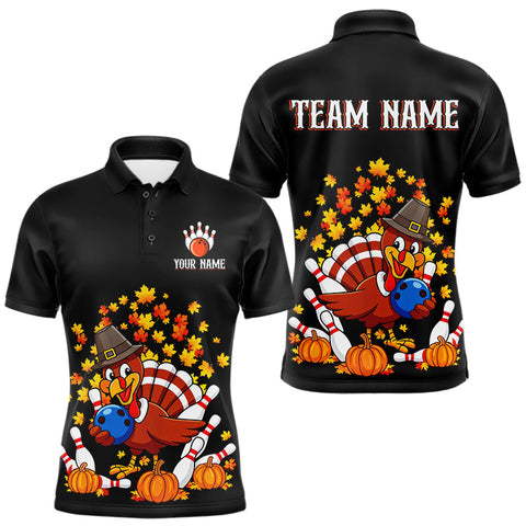 Maxcorners Funny Turkey Bowling Shirts For Men, Autumn Leaf Thanksgiving Bowling Tournament Shirts MT2009