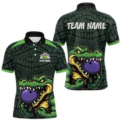 Maxcorners Green Alligator Bowling Polo, Quarter Zip shirts for Men Custom Team bowling uniform jersey MT2009