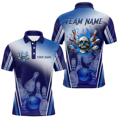 Maxcorners Personalized Blue Gradient Skull Bowling Shirts For Men Custom Bowling Team Jerseys Gift For Bowlers
