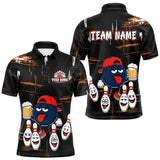Maxcorners Custom Black And Orange Funny Beer Bowling Men Polo, Quarter Zip Shirts, funny bowling shirts TU2310