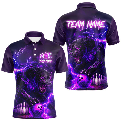 Maxcorners Purple Thunder Lightning Custom Panther Bowling Polo, 1/4 zip Shirts For Men, Panther Bowling Jerseys LM0210