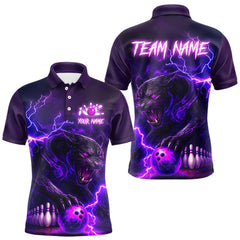 Maxcorners Purple Thunder Lightning Custom Panther Bowling Polo, 1/4 zip Shirts For Men, Panther Bowling Jerseys LM0210