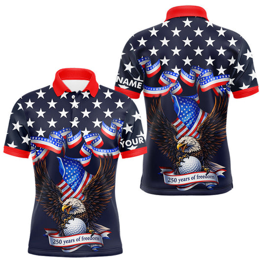 Maxcorners Custom 250 years of freedom Eagle American Flag Mens Golf Polo shirts, patriotic team golf outfit LM0402