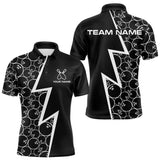 Maxcorners Black & White Lightning Camo Bowling Polo, Quarter Zip Shirt For Men Custom Team Bowling Jersey TU1410