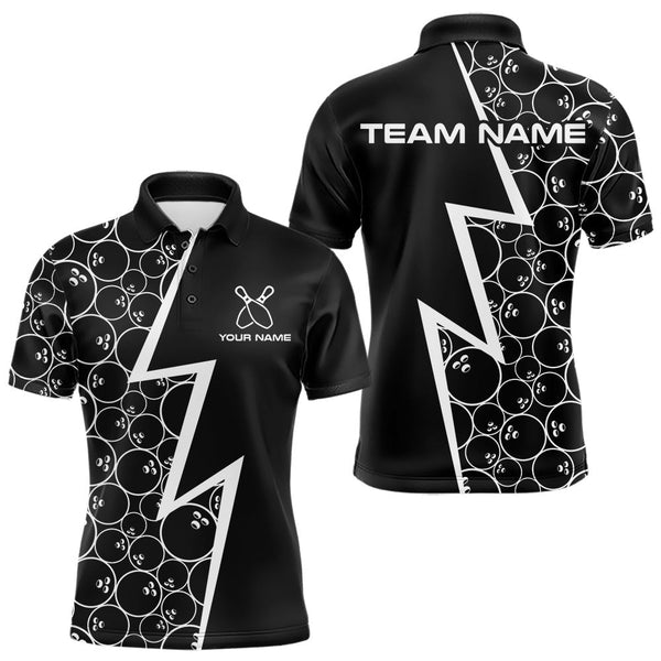 Maxcorners Black & White Lightning Camo Bowling Polo, Quarter Zip Shirt For Men Custom Team Bowling Jersey TU1410