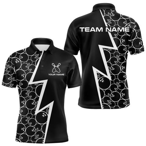 Maxcorners Black & White Lightning Camo Bowling Polo, Quarter Zip Shirt For Men Custom Team Bowling Jersey TU1410