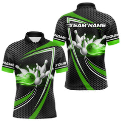 Maxcorners Black and Green Flame Bowling Shirts For Men Custom Team Bowling Jersey, Gift For Bowlers TU1410