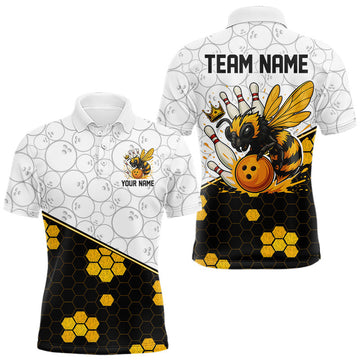 Maxcorners Black and White Camo Bowling Yellow Honey Bee Bowling shirts for Men Custom Team bowling jersey LM1112