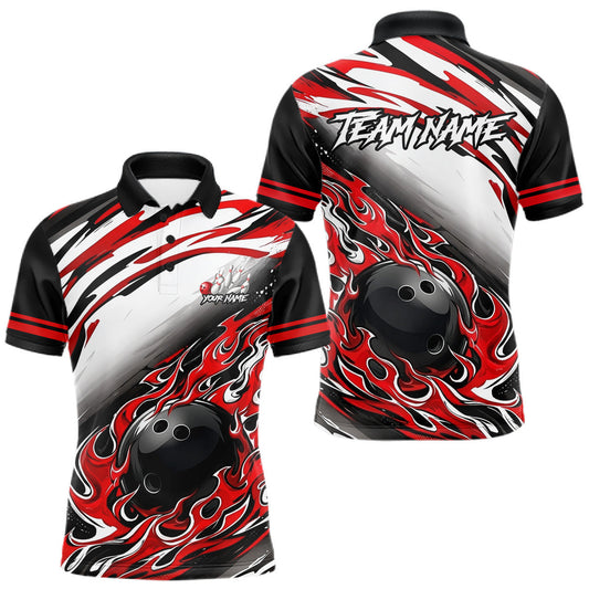 Red Flame Bowling Polo, Quarter Zip Shirts For Men Custom Bowling Team Jerseys, Gift For Bowlers
 LM1203