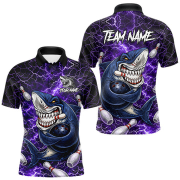 Maxcorners Purple Lightning Thunder Angry Shark Bowling shirts For Men Custom Shark Bowling Team Jerseys