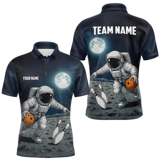 Maxcorners Funny Astronaut Bowling Polo, Quarter Zip Shirts For Men Custom Bowling Team Outfit, Gift For Bowler LM1903