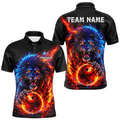 Maxcorners Red and Blue Flame Lion Bowling Shirts For Men Custom Fire Lion Team Bowling jersey LM2512