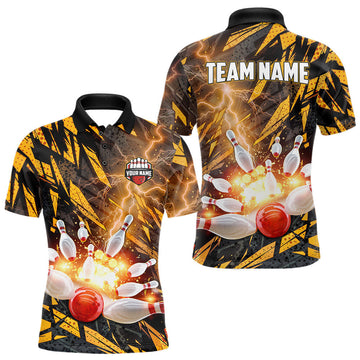 Maxcorners Black and Yellow Camo Lightning Thunder Bowling Shirts For Men Custom Bowling Team Jerseys LM2711