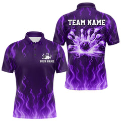 Maxcorners Purple flame lightning thunder Bowling polo, quarter zip shirts for men custom Bowling team jerseys MT0111