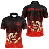 Maxcorners Red Skull Bowling Shirts With Flames custom quarter zip, polo team jerseys, bowling jerseys men TU0411