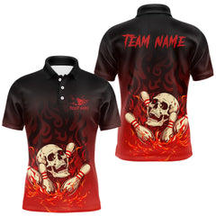 Maxcorners Red Skull Bowling Shirts With Flames custom quarter zip, polo team jerseys, bowling jerseys men TU0411