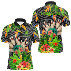 Maxcorners Green tropical flower tribal pattern Bowling Shirts For Men Custom Bowling Team Jersey Bowlers Outfit TU0411