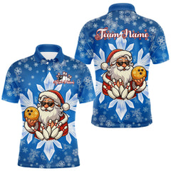 Maxcorners Blue Snowflake Funny Santa Bowling Shirts For Men Custom Christmas Bowling Team Jersey Xmas Gifts TU0411