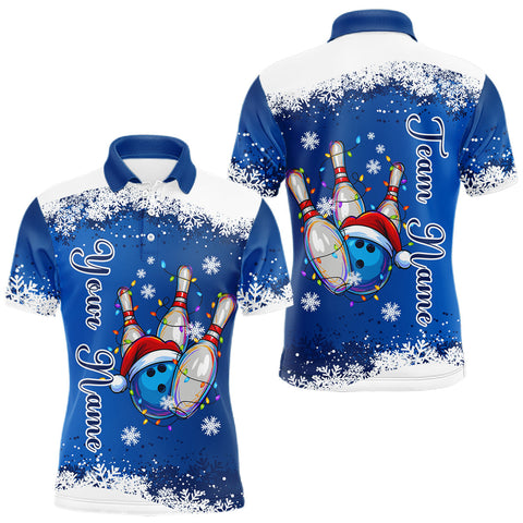 Maxcorners Blue and White snowflake Christmas Bowling Shirts For Men custom Xmas bowling team jersey with name LM0611