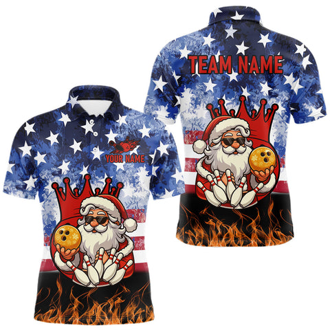Maxcorners Custom American Flag Flame Funny Santa Christmas Bowling Shirts For Men, Bowling Team Jersey MT0811