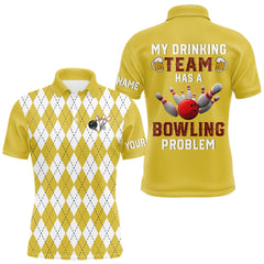 Maxcorners Yellow argyle pattern Beer Bowling Shirts For Men Custom My drinking team has a bowling problem TU1410