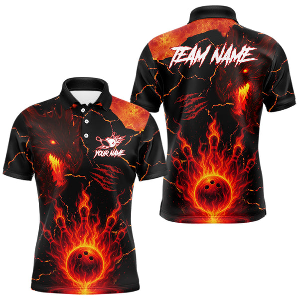 Maxcorners Dragon Flame Bowling Polo, Quarter Zip Shirts For Men Custom Dragon Bowling Team Jerseys MT0811