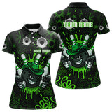 Maxcorners Funny Black and Green Bowling Cowboy gun Men bowling polo, 1/4 zip shirts Custom bowling team jersey MT1309