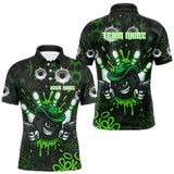 Maxcorners Funny Black and Green Bowling Cowboy gun Men bowling polo, 1/4 zip shirts Custom bowling team jersey MT1309