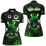 Maxcorners Funny Black and Green Bowling Cowboy gun Men bowling polo, 1/4 zip shirts Custom bowling team jersey MT1309