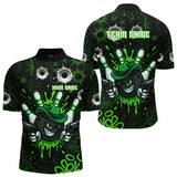 Maxcorners Funny Black and Green Bowling Cowboy gun Men bowling polo, 1/4 zip shirts Custom bowling team jersey MT1309