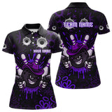 Maxcorners Funny Black and Purple Bowling Cowboy gun Men bowling polo, 1/4 zip shirts Custom bowling team jersey MT1309