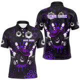 Maxcorners Funny Black and Purple Bowling Cowboy gun Men bowling polo, 1/4 zip shirts Custom bowling team jersey MT1309