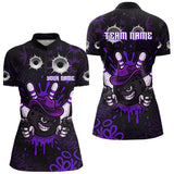 Maxcorners Funny Black and Purple Bowling Cowboy gun Men bowling polo, 1/4 zip shirts Custom bowling team jersey MT1309