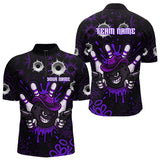 Maxcorners Funny Black and Purple Bowling Cowboy gun Men bowling polo, 1/4 zip shirts Custom bowling team jersey MT1309