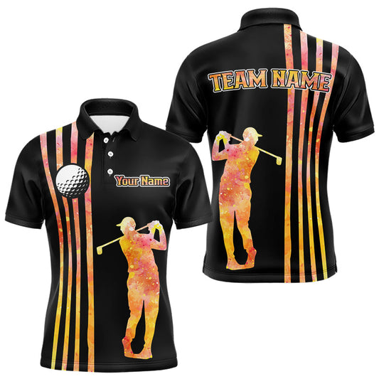 Maxcorners Personalized Watercolor Stripes Golf Polo Shirts For Men, Black Team Mens Golf Attire