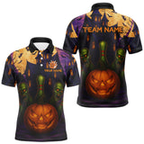 Maxcorners Funny Pumpkin Halloween Bowling Polo, Quarter Zip Shirts For Men Custom Bowling Team Jersey MT1309