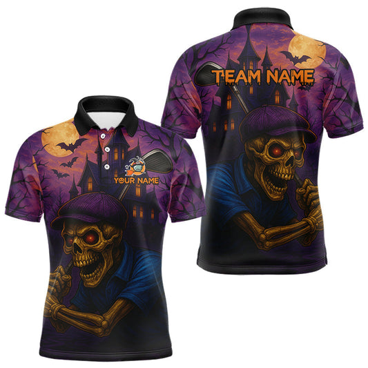 Maxcorners Funny Skull Halloween Golf Polo Shirts For Men Custom mens golf top, Halloween Golf Gifts MT1309