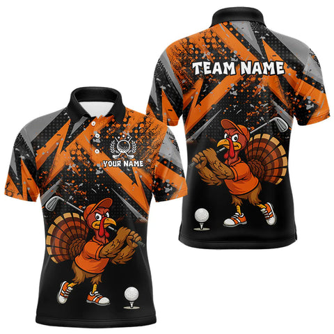 Maxcorners Custom Funny Turkey Mens Golf tops Black & Orange camo Thanksgiving Golf polo shirt for men LM1809
