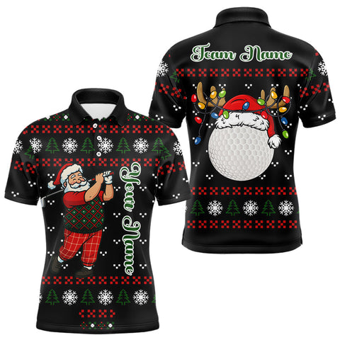 Maxcorners Funny Ugly Christmas pattern Santa Golf Polo Shirts For Men Custom best Mens golf wear, golfing gifts LM1411