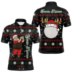 Maxcorners Funny Ugly Christmas pattern Santa Golf Polo Shirts For Men Custom best Mens golf wear, golfing gifts LM1411