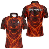Maxcorners Custom Flame Skull Bowling Polo, Quarter Zip Shirt For Men, Skull Team Bowling League Jerseys MT1309