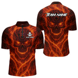 Maxcorners Custom Flame Skull Bowling Polo, Quarter Zip Shirt For Men, Skull Team Bowling League Jerseys MT1309