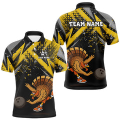 Maxcorners Custom Funny Turkey Bowling Jersey Black and Yellow Thanksgiving Bowling Team Men Polo, 1/4 Zip Shirt LM1610