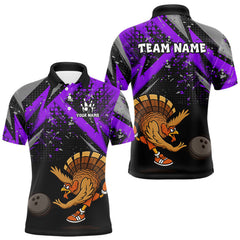 Maxcorners Custom Funny Turkey Bowling Jersey Black and Purple Thanksgiving Bowling Team Men Polo, 1/4 Zip Shirt LM1610