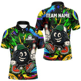 Maxcorners Green graffiti pattern Funny Bowling polo, quarter zip shirts for men custom Bowling team jerseys MT1511
