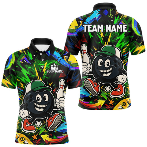 Maxcorners Green graffiti pattern Funny Bowling polo, quarter zip shirts for men custom Bowling team jerseys MT1511