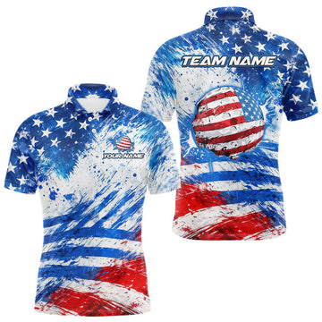 Maxcorners Red, White and Blue American Flag Golf Polo Shirts For Men Custom patriotic Team mens golf tops